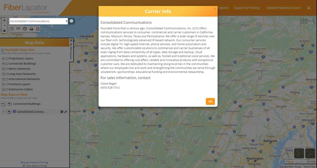 FiberLocator carrier info popup